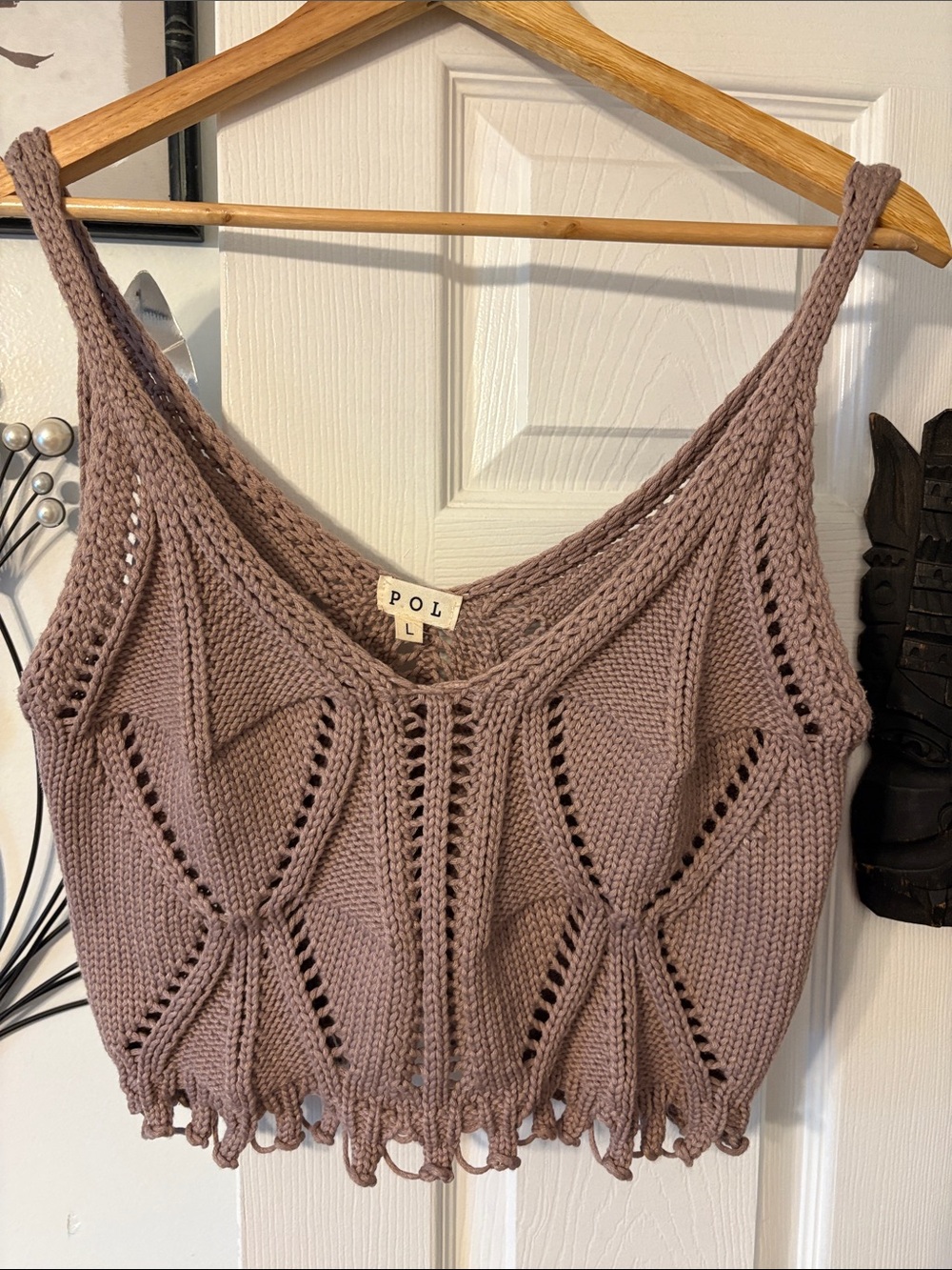 POL Crochet Knit Crop Tank Top in Mauve